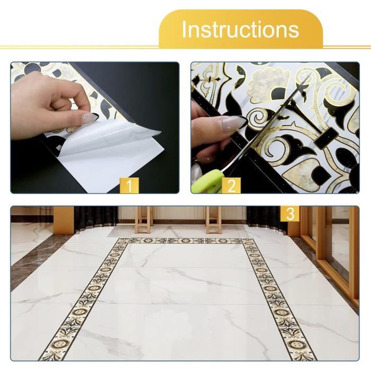 Frise Murale Papier Peint 4 Murs Frise Murale Adhesive,10CM,PVC Imperméable Frise Papier Peint Décorative  Autocollant pour Cuisine, Salon,Salle de Bain,Carreaux - Cdiscount Bricolage