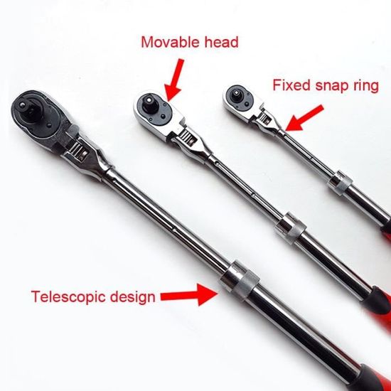 CLE A MOLETTE,1-4--Clé à cliquet télescopique à 72 dents, libération rapide et automatique, 1-4