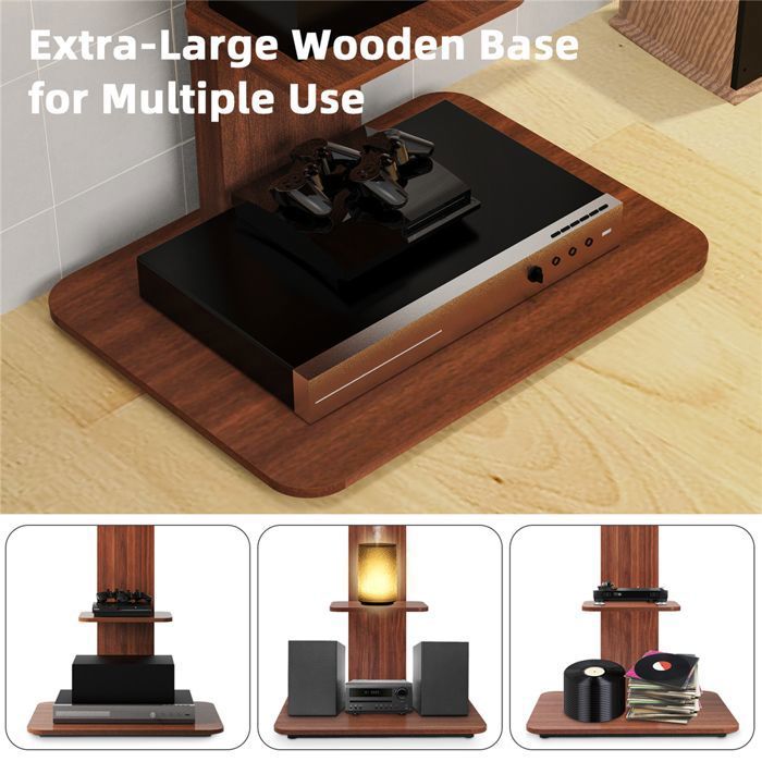 Rfiver Meuble TV au sol avec base en bois pour téléviseurs plats/incurvés de 32 à 55 jusqu'à 40 kg, hauteur réglable avec support, VESA max 400 x 400 mm, gain de place