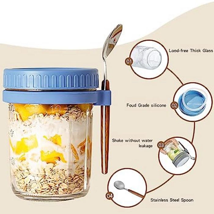 Lot De 2 Bocaux Hermétiques Pour Flocons D'avoine Avec Couvercle Et Cuillere Blancs~p153992611