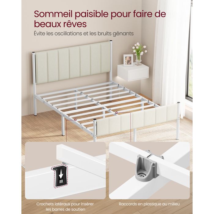 Homgoday Sommier Tapissier 140x190 Cm Cappuccino - Structure De Lit En Cuir Synthétique Sans Matelas - Tête De Lit Incluse, Lattes Bois