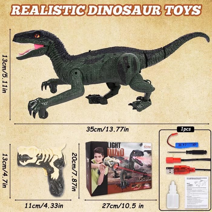 Dinosaure Télécommandé T-Rex – 2,4 GHz, LED, Marche, Rugit, Pulvérise, Capteurs Tactiles, Batterie 1200 MAh