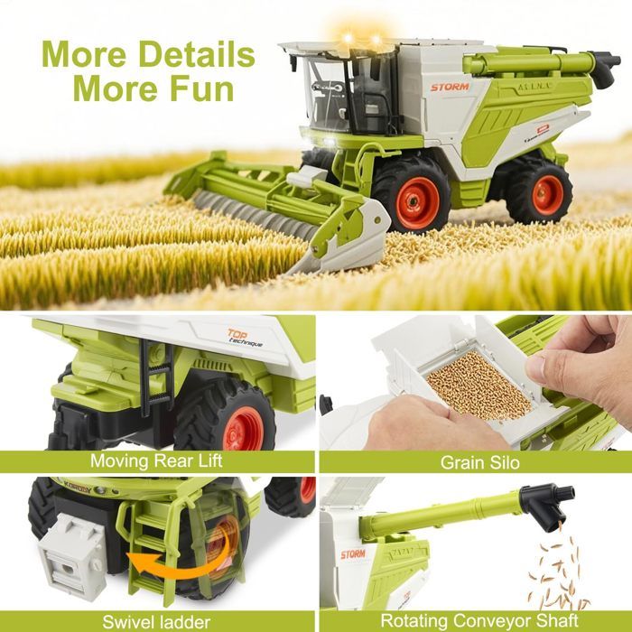 Moissonneuse-batteuse RC Enfant – Tracteur Fermier Avec Sons, Lumière Et Pulvérisation D'eau !