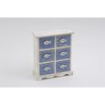 Petite Armoire 6 Tiroirs Poisson 26cm Contreplaque Blanc Bleu