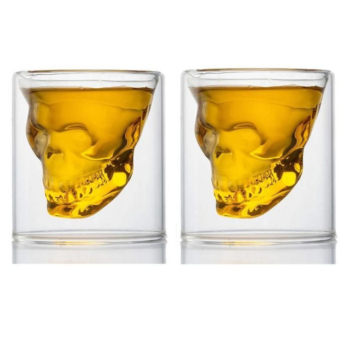 Verres à Whisky,Cristal Transparent Verre Double Paroi Verres,Vodka Tasse Forme de Crâne Verre