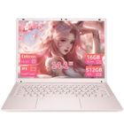 AUUSDA Ordinateur Portable - Win11- PC Portable -14 Pouces-Écran 2K - RAM 16Go+Stockage 512Go SSD - Expansible 6TB-2.4G+5G WiFi-Rose