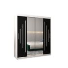 E-MEUBLES Armoire de Chambre MALTESE 1 Blanc-Noir 180 avec 2 Portes Coulissantes avec Miroir Penderie (Tringle) avec étagères Sans tiroirs