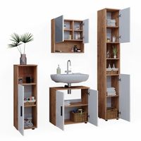 Armoire Haute De Salle De Bain Fynn Vicco - Chêne Vert - 190 Cm, 2 Portes, 6 étagères