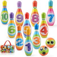 Jeux de Quilles Mini Bowling Set-10 Quilles + 2 Balles en Mousse Bowling Multicolores Jeu en Plein Air Jeux Exterieur pour Enfants 