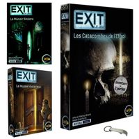 Lot de 3 jeux Exit : Le Manoir Sinistre + Le Musée Mystérieux + Les Catacombes de l'Effroi + 1 Décapsuleur Blumie