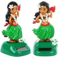Drfeify poupée à tête tremblante Figurine de danse hawaïenne solaire, jouet de tableau de bord de voiture, jeux talkie-walkie Vert
