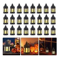 Lot de 24 mini lanternes noires pour Halloween avec bougie LED - Décoration d'Halloween - Lanterne d'Halloween - Lanterne d'extérieu