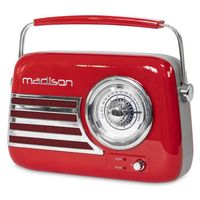 Madison - Radio Vintage de 30W sur Batterie Longue autonomie avec Bluetooth,USB et FM - Rouge