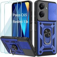 Coque pour XIAOMI REDMI 13C - POCO C65 bleu + 2 Verres Trempés, Antichoc Anti-Rayure Protection Caméra