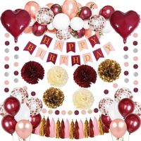 Décorations d'anniversaire, pour femme,MMTX décorations de fête bordeaux avec ballons blancs en or rose Bannière joyeux anniversaire