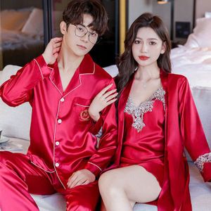 PYJAMA Ensemble de pyjama deux pièces pour couple,chemise de nuit sexy pour femme,chemise de nuit pour homme,pantalon - 1PC-2053 red