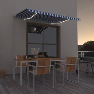 STORE - STORE BANNE  FR Life631799 &Moderne Store Banne de Balcon manuel rétractable avec LED - Auvent de jardin Sun Blocker - 300x250 cm Bleu et blanc