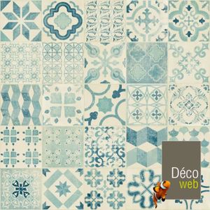 2 X 4m Sol Pvc Lino Imitation Carreaux De Ciment Bleu Achat