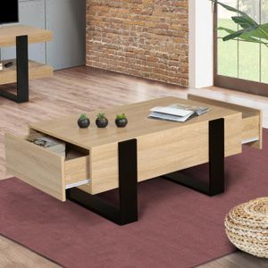 Table Basse avec 2 Tiroirs Table d’Appoint Bout de Canapé Table de Salon en Bois 110x53x45cm Blanc