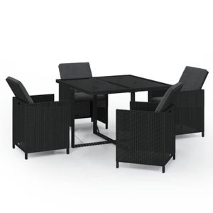 Ensemble table et chaise de jardin Mobilier de jardin en Résine tressée, Meubles à dîner d'extérieur 4xchaise avec table, Couleur noir S105