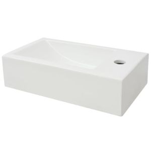 LAVABO - VASQUE Lavabo rectangulaire en céramique blanche YOSOO - Vasque + trou de robinet 46 x 25,5 x 12 cm