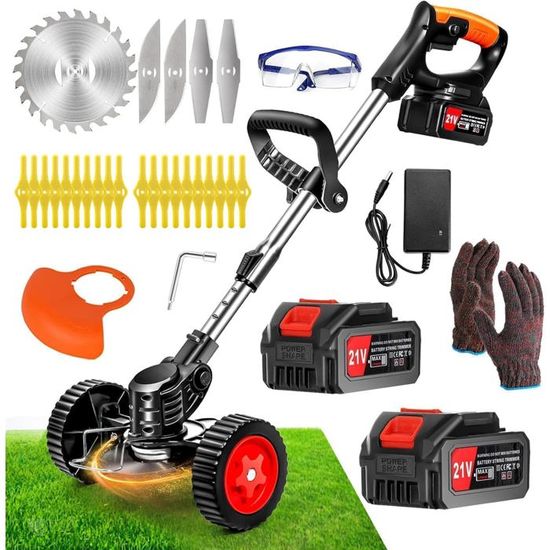 21V Coupe Bordure sans Fil avec Batterie, Debroussailleuse Electrique sans Fil, Diamètre de coupe: 15cm, Longueur réglable: 95-135cm, pour pelouse, Jardin (1 x batterie 1 x chargeur