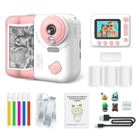 Appareil Photo Instantané Pour Enfants P02 - 48MP, écran 2.4", WiFi, Impression Thermique, Avec 3 Rouleaux De Papier