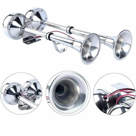 Klaxon Double Tres Fort Acier Inox 12V Pour Bateau Yacht Traversier Catamaran - Auto