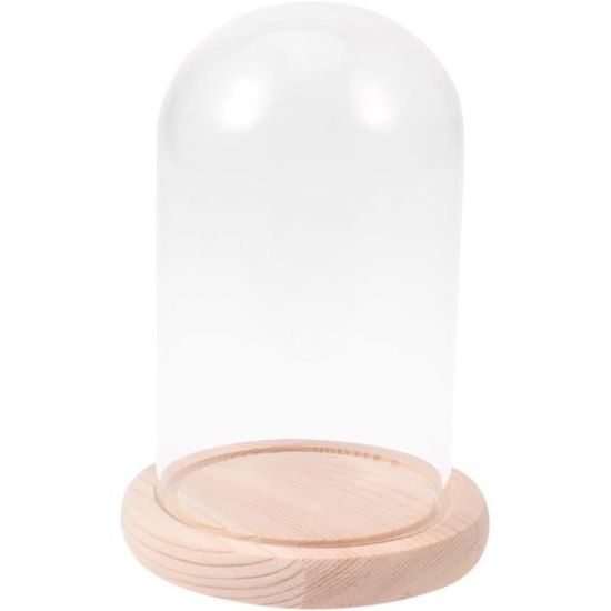Cloche En Verre ZOFUN 10cm Avec Socle Bois - Dôme Transparent Pour Décoration Table, Collection, Bougies