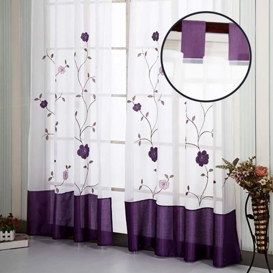 2 Pièce Rideaux Voilage, Violet 140Cmx175Cm Polyester À Œillet Voilages