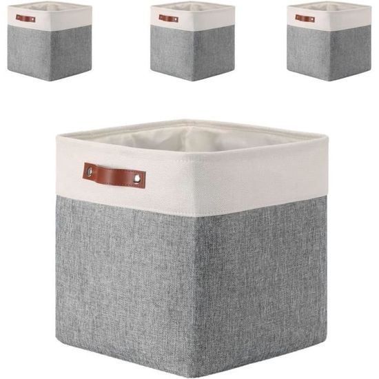 Univivi Lot de 4 grands paniers de rangement en tissu pour étagères avec poignées à fond rigide pour organisation de placards (kaki