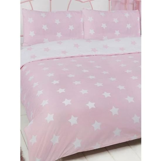 Rose et blanc étoiles double housse de couette et taie d'oreiller