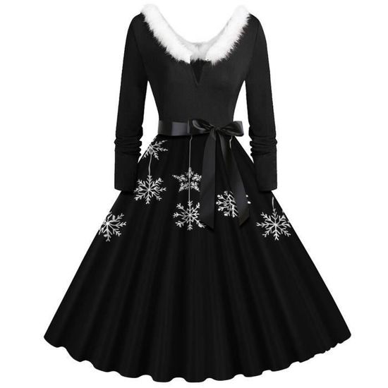 Robe De Noël Femme Vintage - Manches Longues, Col Carré, Imprimé 3D Festif, Pour Soirée Cocktail - 11