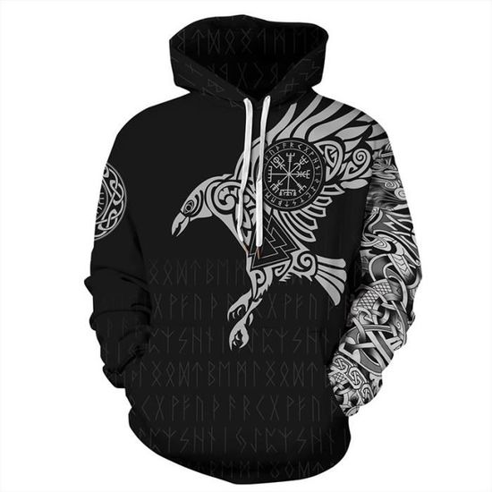 Veste a capuche pour homme FINDPITAYA Vikings Sweatshirt Noir Manches longues Impression 3D Noir Cdiscount Pret a Porter