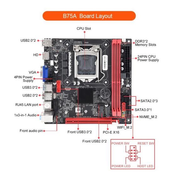 Carte MèRe B75A (B75) LGA1155 2XDDR3 + Processeur I3 2120 + Kit de Graisse Thermique Compatible
