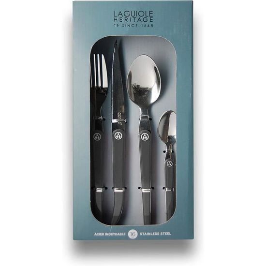 Laguiole Héritage Ménagère 16 pièces design Acidulé Couleur Noir
