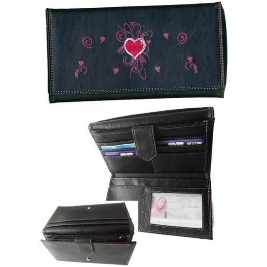 Syl'la Noir Femme Porte-Chéquier Long En Cuir Syl'la Amour - Noir - Compact Et Élégant Pour Femme Porte Chequier Femme Cuir