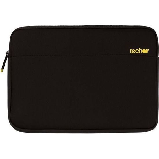 TECHAIR Housse pour ordinateur portable - 17.3" - Néoprène - Polyester Texturé - Noir et Gris - Intérieur Peluche Jaune