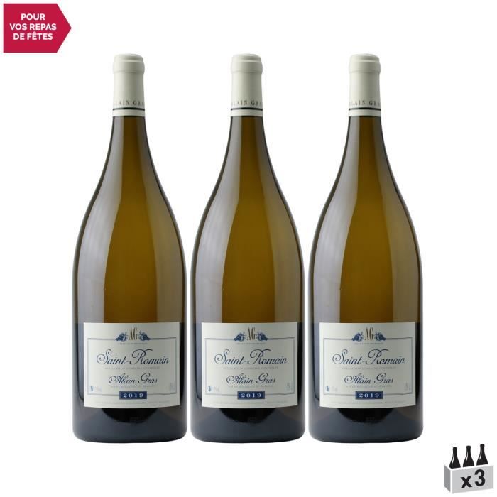Saint-Romain MAGNUM Blanc 2019 - Lot de 3x150cl - Domaine Alain Gras - Vin AOC Blanc de Bourgogne - Cépage Chardonnay