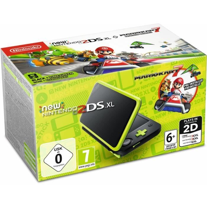 Console New Nintendo 2DS XL Noir/Citron Vert & Mario Kart 7 preinstallé