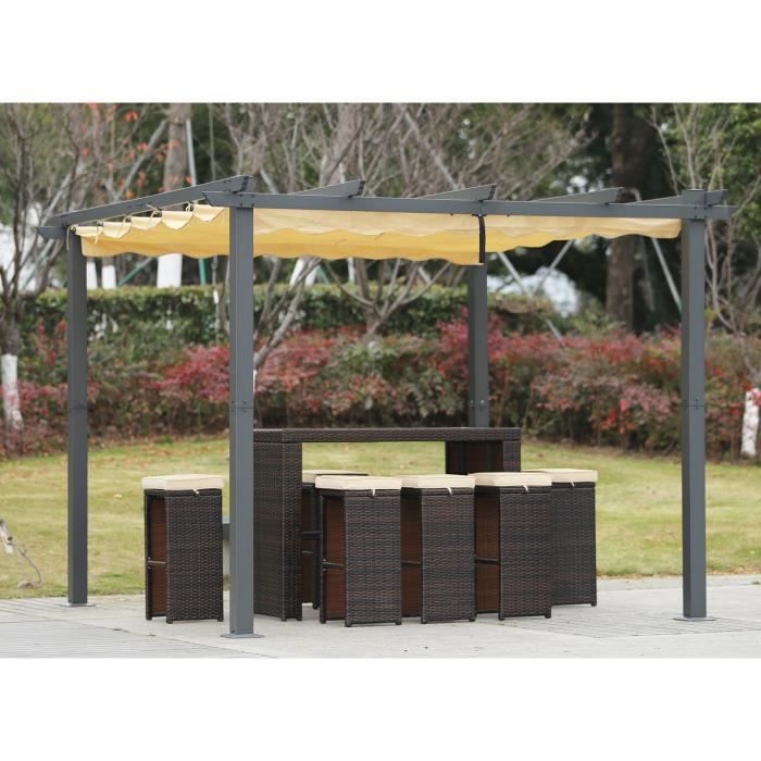 Angel Living Aluminium pergola tonnelle Parfait Pour Votre Terrasse,Toit Retractable,Toile Coulissante (3x3M)