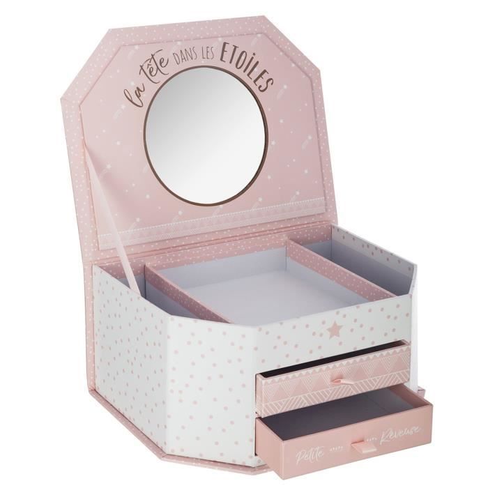 Boite à bijoux miroir Autres Rose, Blanc