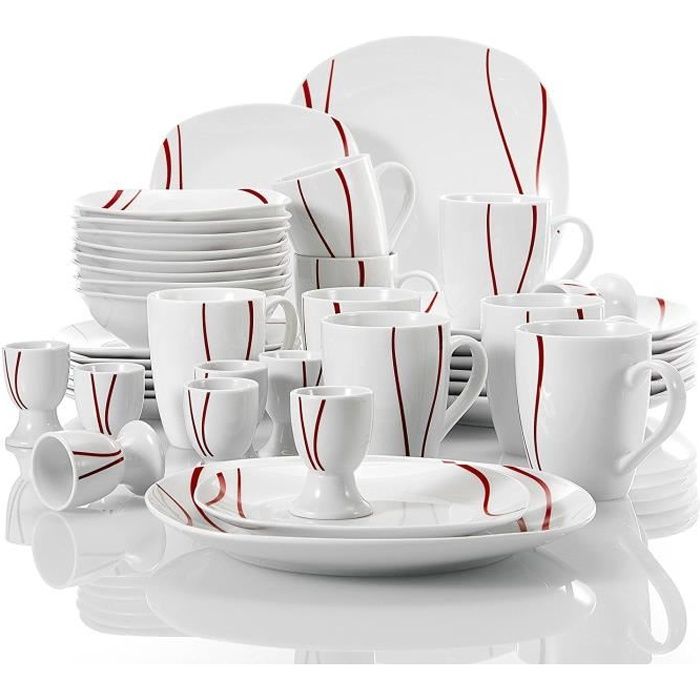Malacasa FELISA 40 pièces Service Complet Porcelaine pour 8 Personnes Assiette Plate Dessert Bol Coquetier Mug