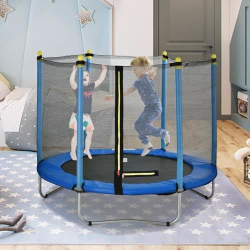 Trampoline d'extérieur rond pour enfant avec filet de sécurité-60 pouces-Diamètre de 150 cm-Bleu