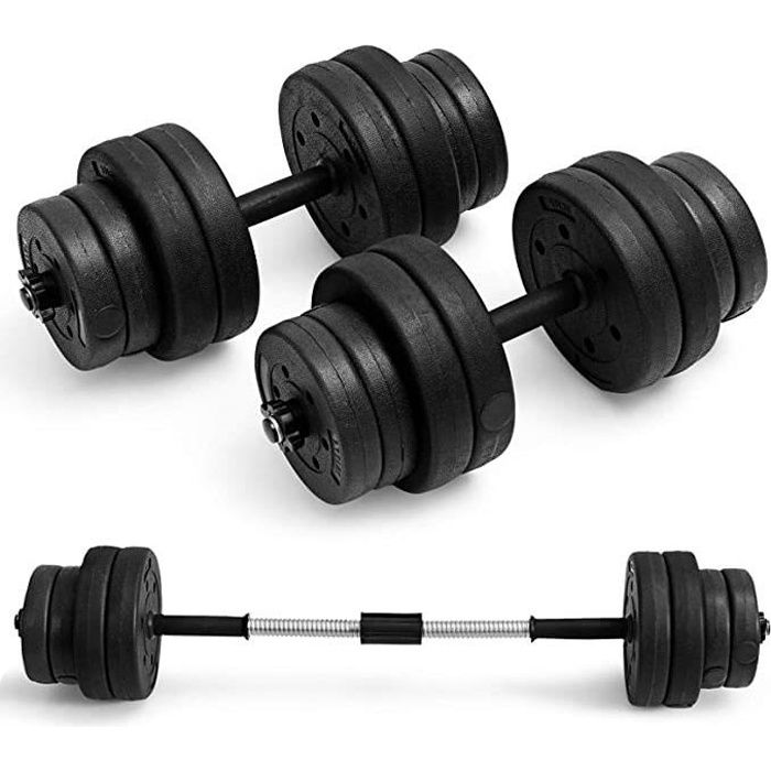 GOPLUS Lot de 2 Haltère de Musculation Poids Réglable,16 Disques (8 x 1,25KG + 8 x 2,5KG), Barre Allongeable,Poignée Antidérapante