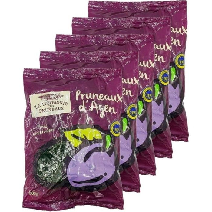 La Compagnie des Pruneaux - Lot 5x Pruneaux d'Agen 33/44 - IGP - Sachet 500g