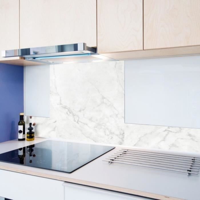 99 DECO - Crédence Cuisine Aluminium MARBRE - L90xH70cm - Blanc