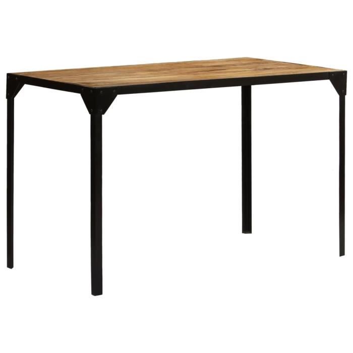 BINPRO- Table à manger 4 à 6 personnes ,Table de repas ,Table cuisine Style industriel Bois de manguier brut et Acier 120 cm5133