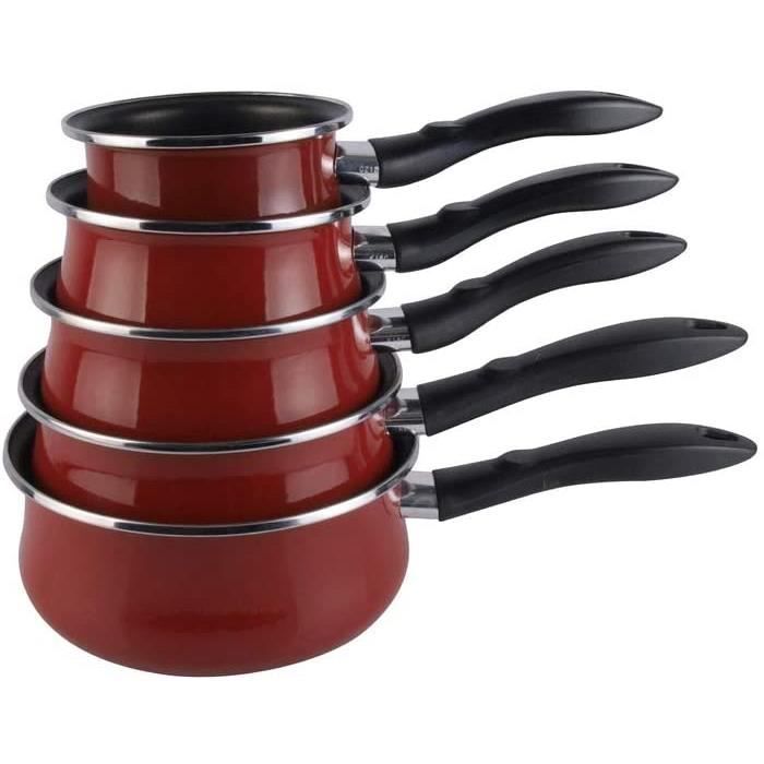 Lot de 5 casseroles émail rouge induction. A03-JG05C2-Rouge309