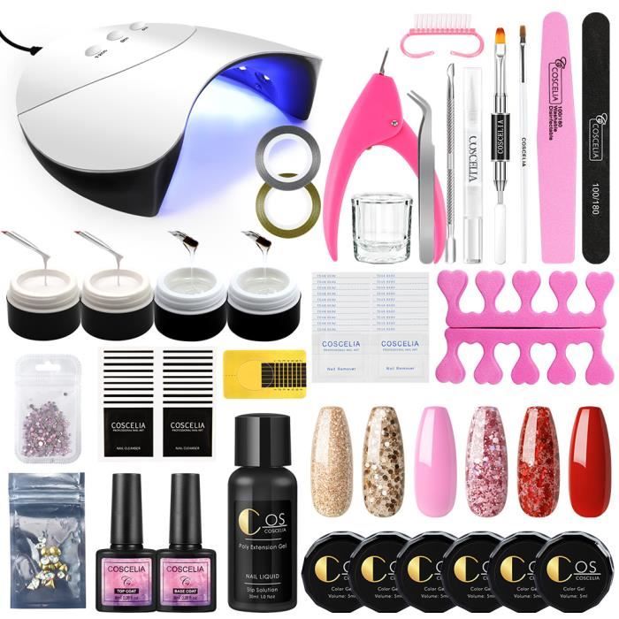 COSCELIA Kit DIY Manucure Nail Art Poly UV Gel Extension 36W UV/LED Lampe Base Coat Top Coat Outils Nécessaires A Ongle